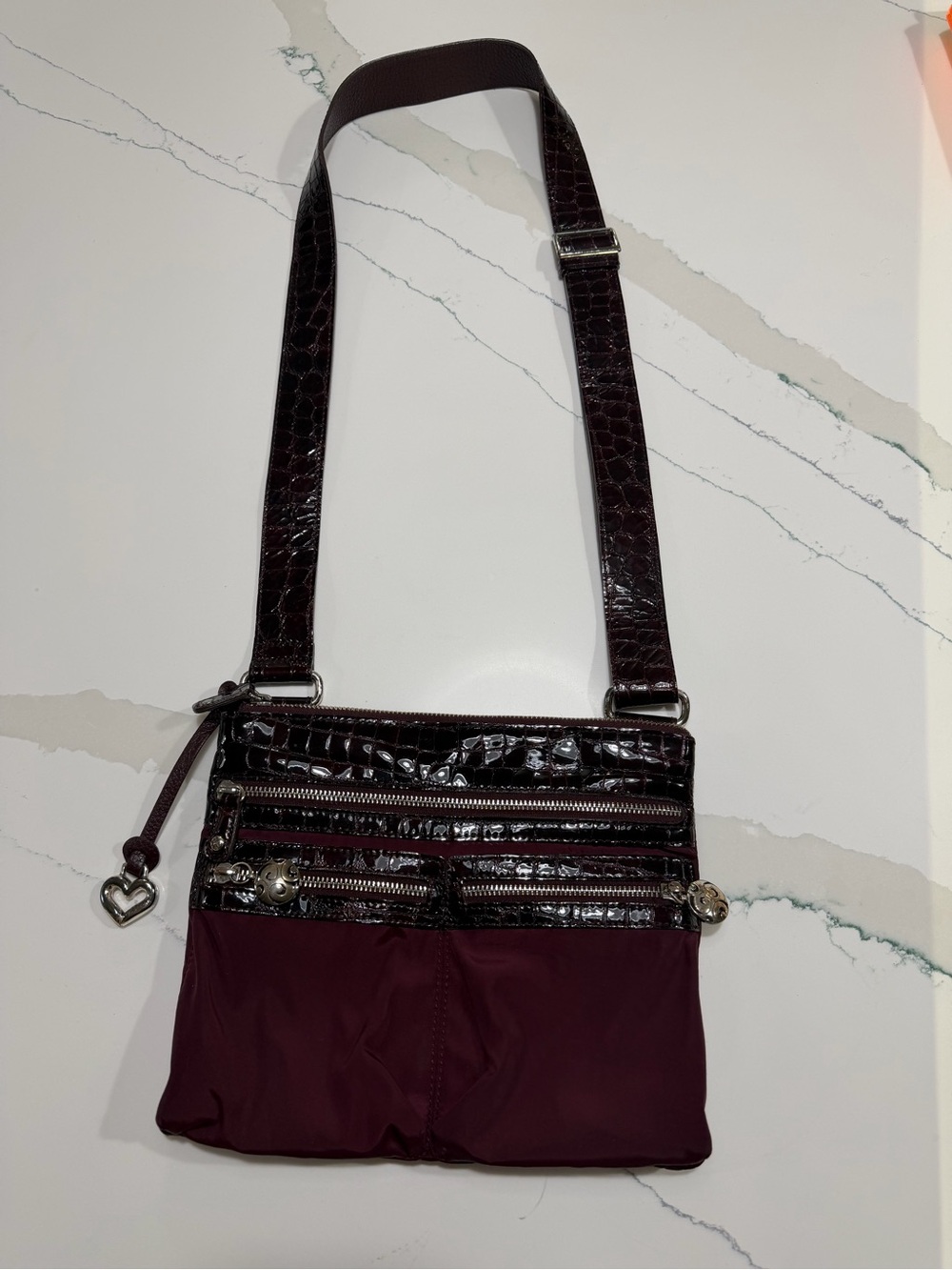 Brighton Croc-Trim Crossbody in Deep Burgundy.